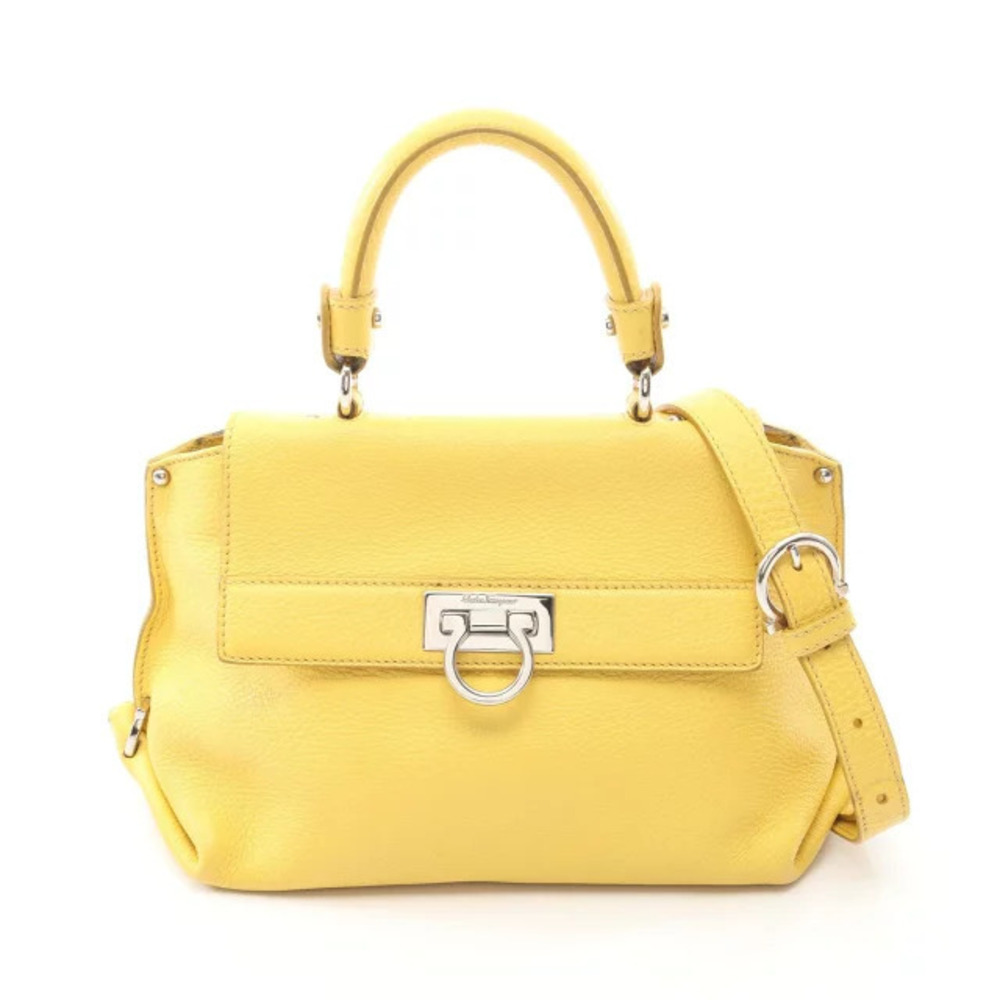 Salvatore Ferragamo Sofia Gancini Handbag Leather Yellow